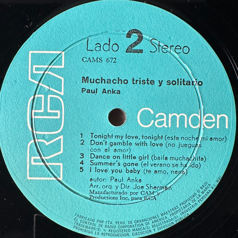 Paul Anka ‎– Muchacho Triste y Solitario (Перу 1974г.)
