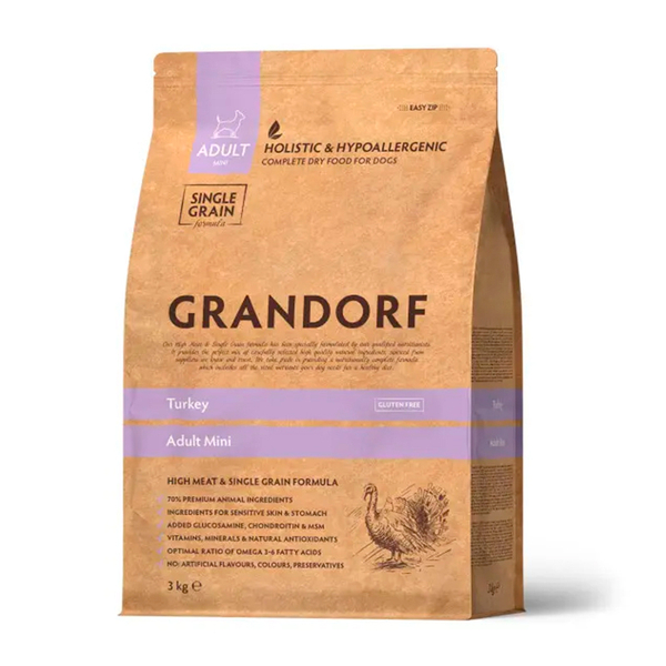 Сухой корм Grandorf Dog Turkey MINI с индейкой для собак мини пород, 3 кг (Грандорф)