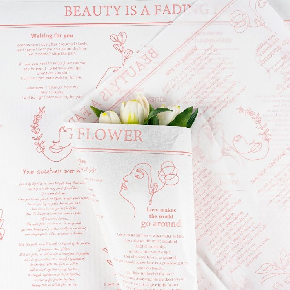 Бумага тишью "Английская газета" 50*70см Розовая на белом (20л)