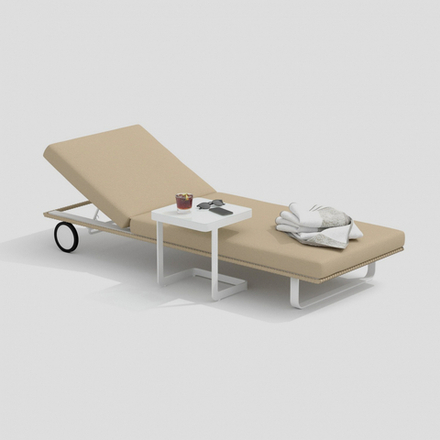 Шезлонг КОСТА на колесах бежевый - белый каркас
