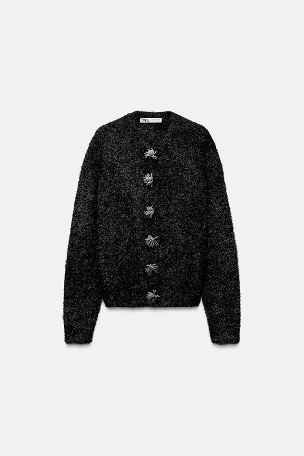 ZARA ЖАКЕТ С БЛЕСТЯЩЕЙ НИТЬЮ, ЧЕРНЫЙ