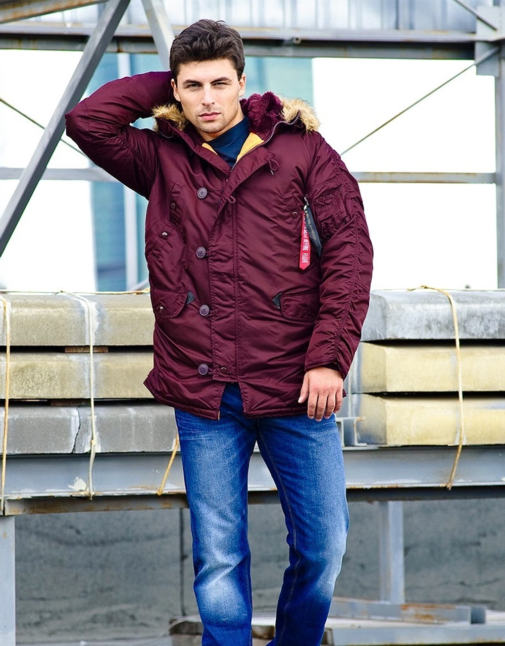 Куртка Аляска Slim Fit N-3B (бордовая - maroon/orange)