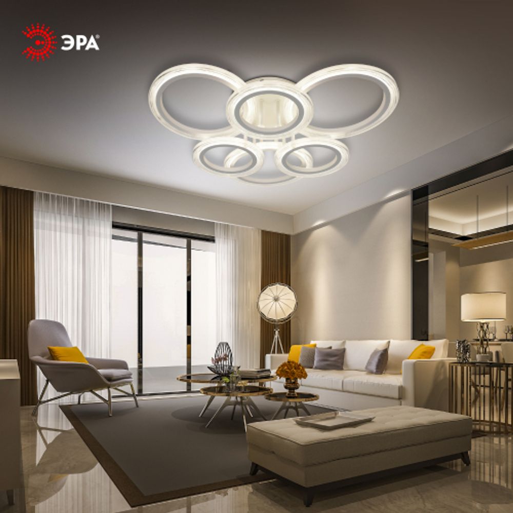 Светильник потолочный светодиодный ЭРА Модерн Ring CLL-1-90W 3K-6,5K RC WH с ДУ белый | Светильники SPB-6 с ДУ