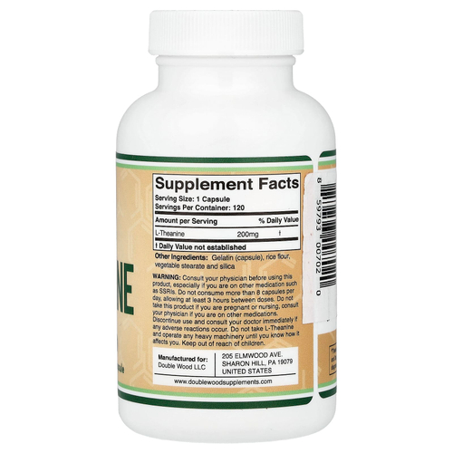 Double Wood Supplements, L-Theanine, 200 mg, 120 Capsules