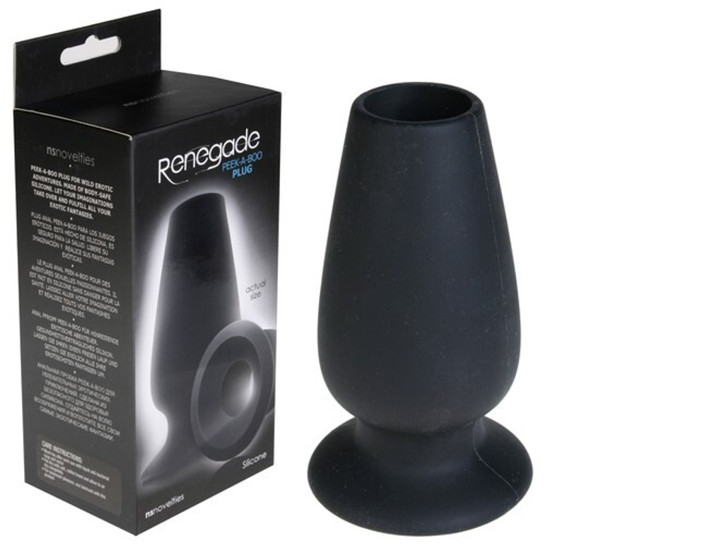 Анальная силиконовая пробка с отверстием Renegade Peek-A-Boo Plug (Цвет: черный)