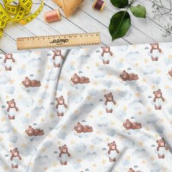 Ткань габардин медвежата в облаках