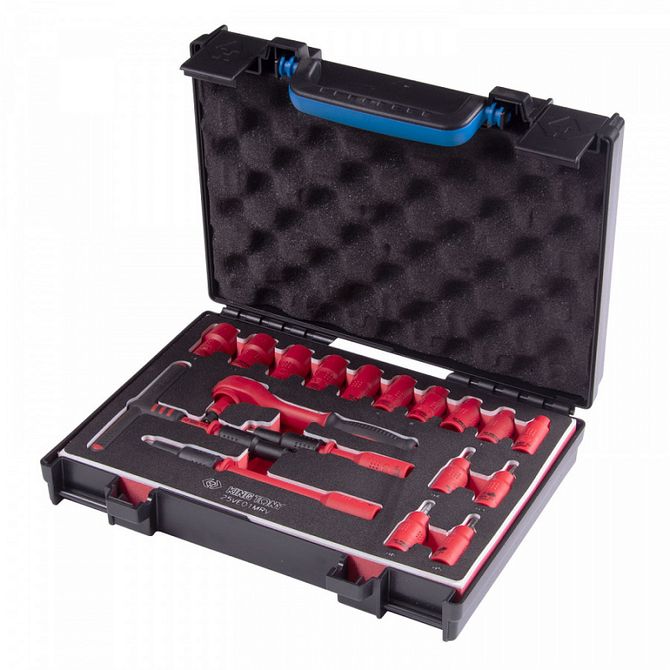 KING TONY (25VE01MRV) Набор торцевых диэлектрических головок с принадлежностями 1/4", шестигранные, 5-14 мм, 18 предметов