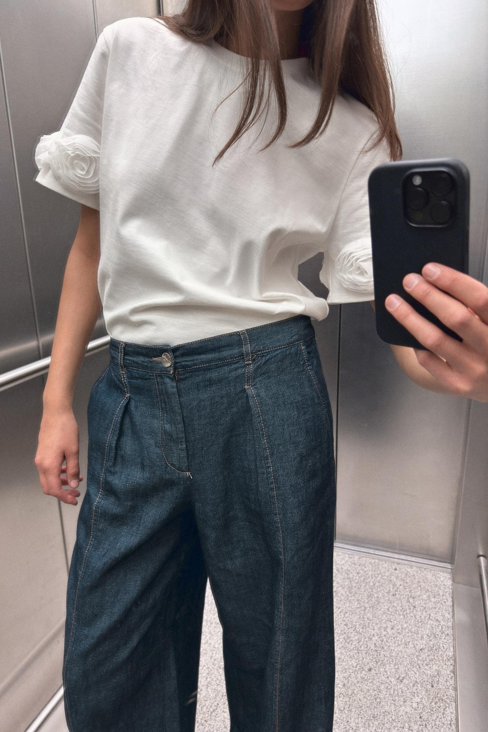 ZARA ФУТБОЛКА С ОБЪЕМНЫМИ ЦВЕТАМИ, БЕЛЫЙ