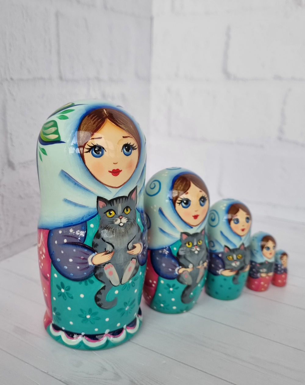Матрёшка с котиком 10см 5мест