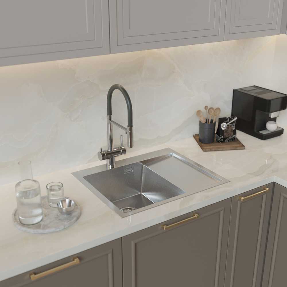 Мойка настол.монтаж 60х50 (3,0) лев. вып 3 1/2  MIXLINE PRO с ФАСКОЙ 20см с сифоном (сатин)