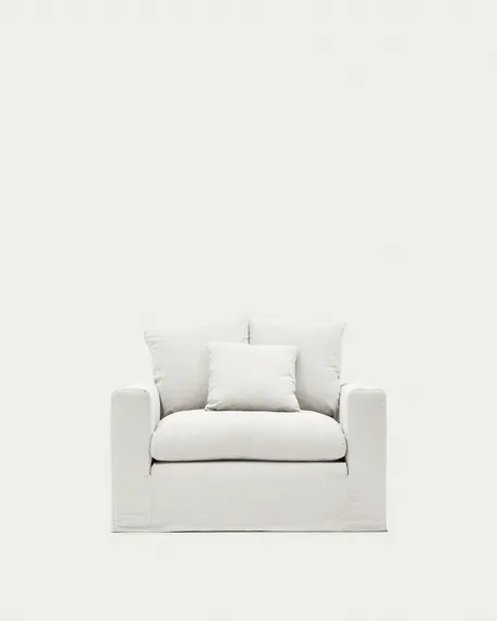 Кресло Nora со съемным чехлом цвета экрю из льна и хлопка