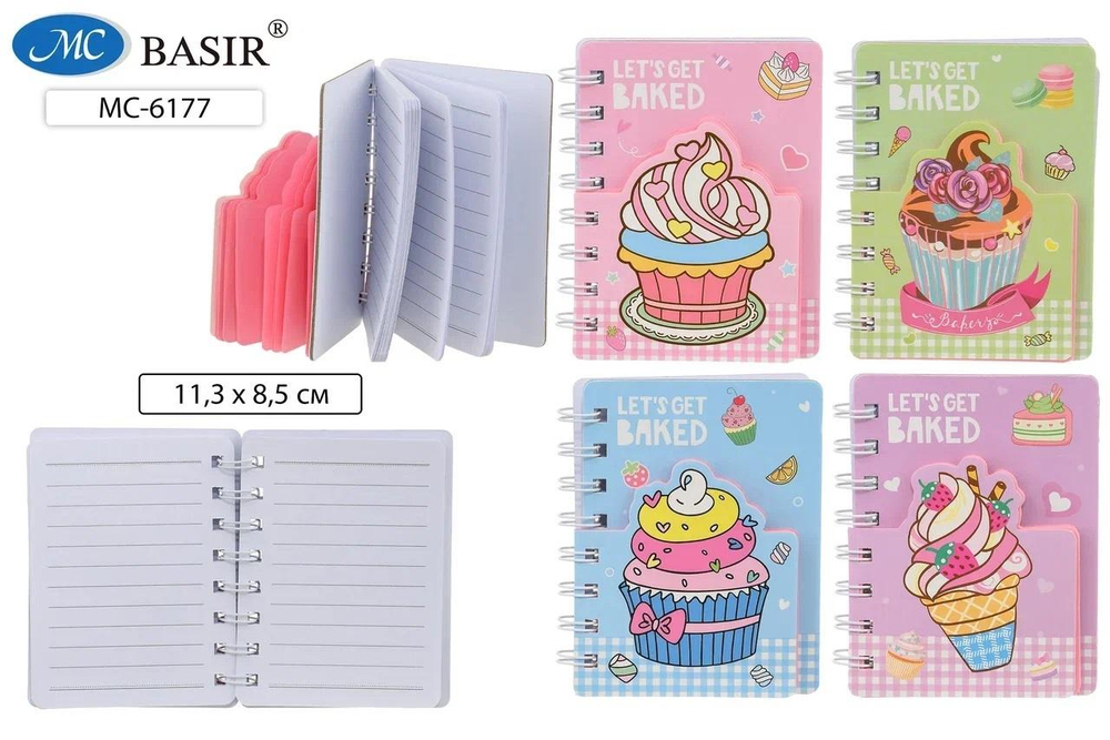 Блокнот 11,3*8,5см. 60л. линия 2в1 "Десерт" евроспираль +мини-блокнот, ассорти (Basir)