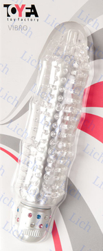 Прозрачный многоскоростной вибратор с шипами и стразами