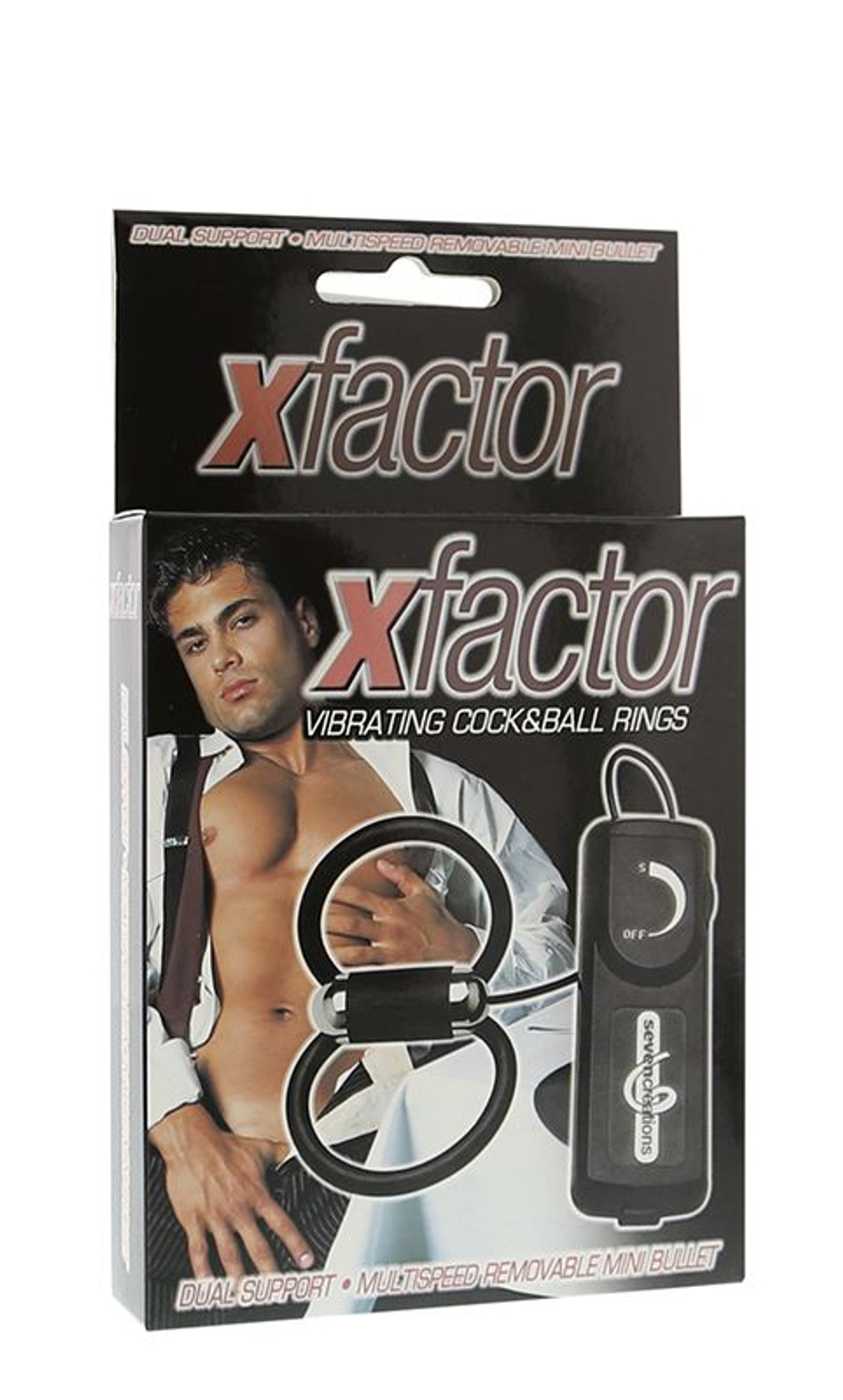Чёрное эрекционное кольцо с подхватом мошонки и вибрацией X-FACTOR VIBRATING COCK & BALL RINGS (Цвет: черный)