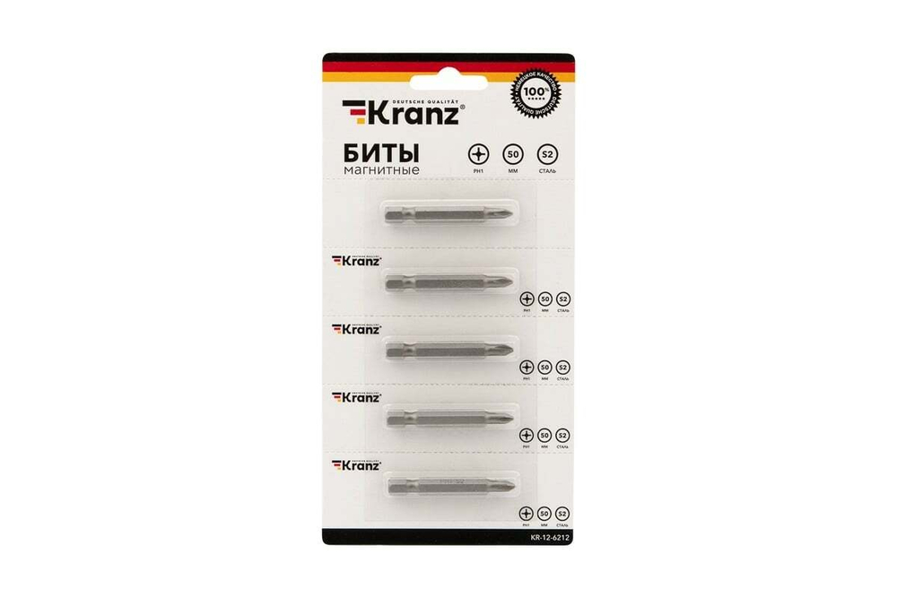 Бита (5 шт; PH1x50 мм; сталь S2) для шуруповерта KRANZ KR-12-6212