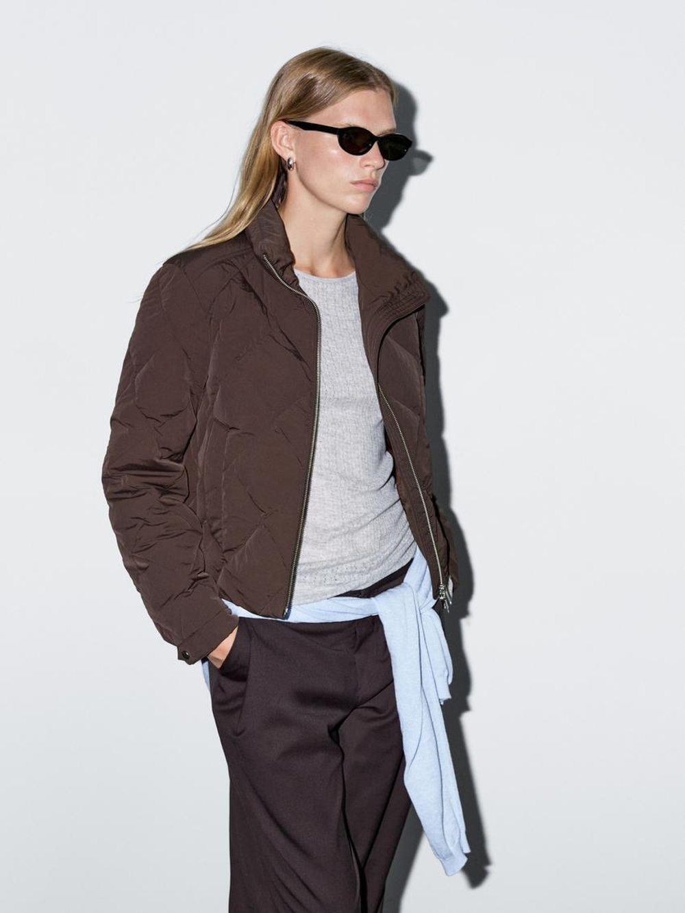 Massimo Dutti Короткая стеганая куртка, бургунди