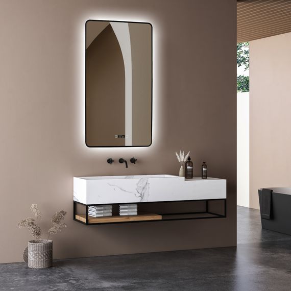 Зеркало ABBER See AG6114SWHB с подсветкой, сенсорный выключатель, диммер, часы, подогрев, черный