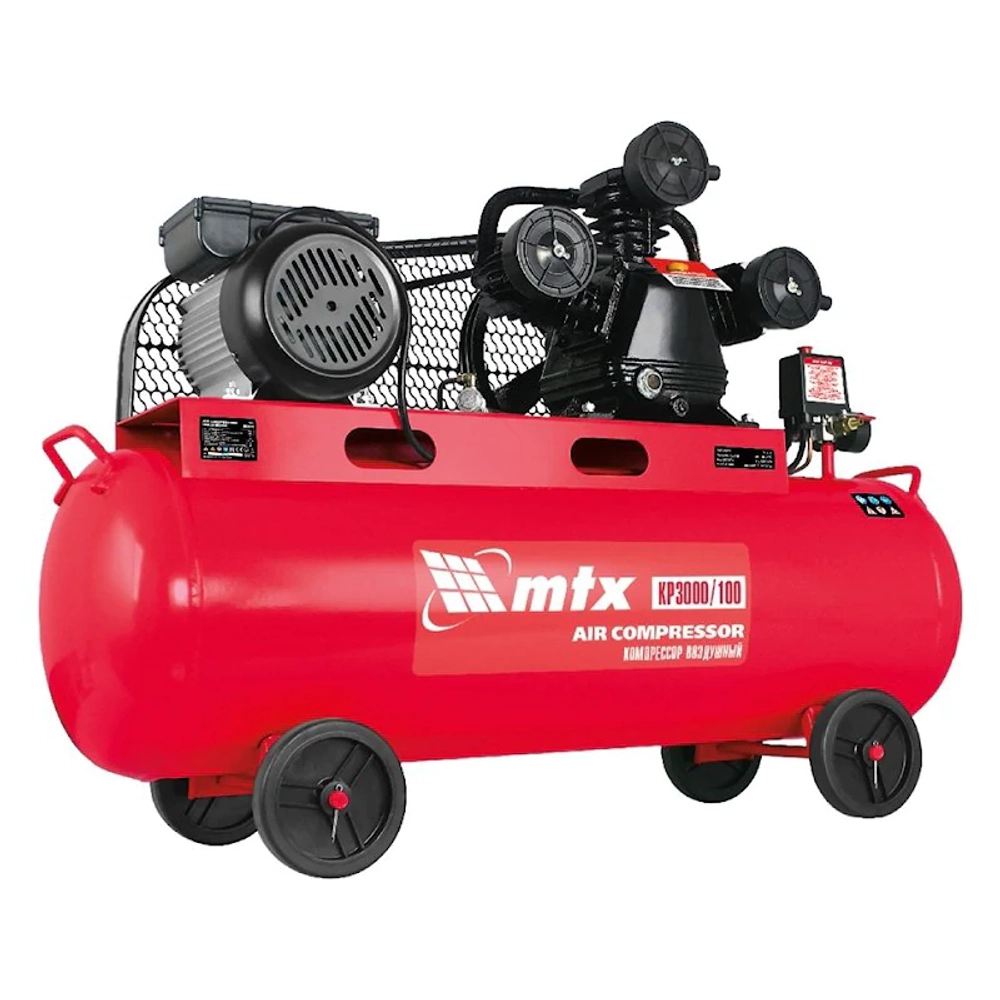 MTX КР3000/100 компрессор воздушный ременный привод 3,0 кВт, 100 литров, 510 л/мин 58048