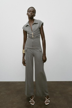 ZARA БРЮКИ ПИКЕ С КАРМАНАМИ, АНТРАЦИТОВО-СЕРЫЙ