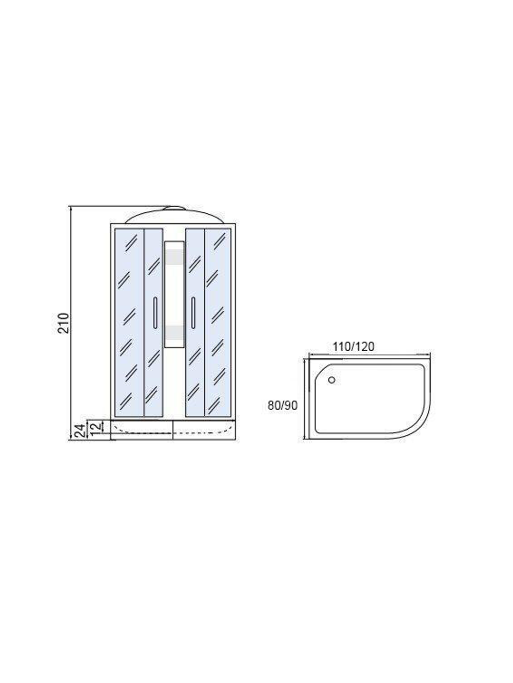 Душевая кабира  МОНОМАХ 10000005825 120/80/24 МЗ L, 1200х800х2100, асимметричная