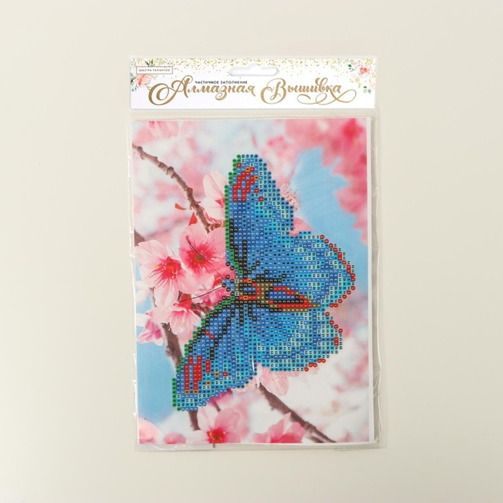 Алмазная мозаика с частичным заполнением на холсте «Бабочка», 15×21 см