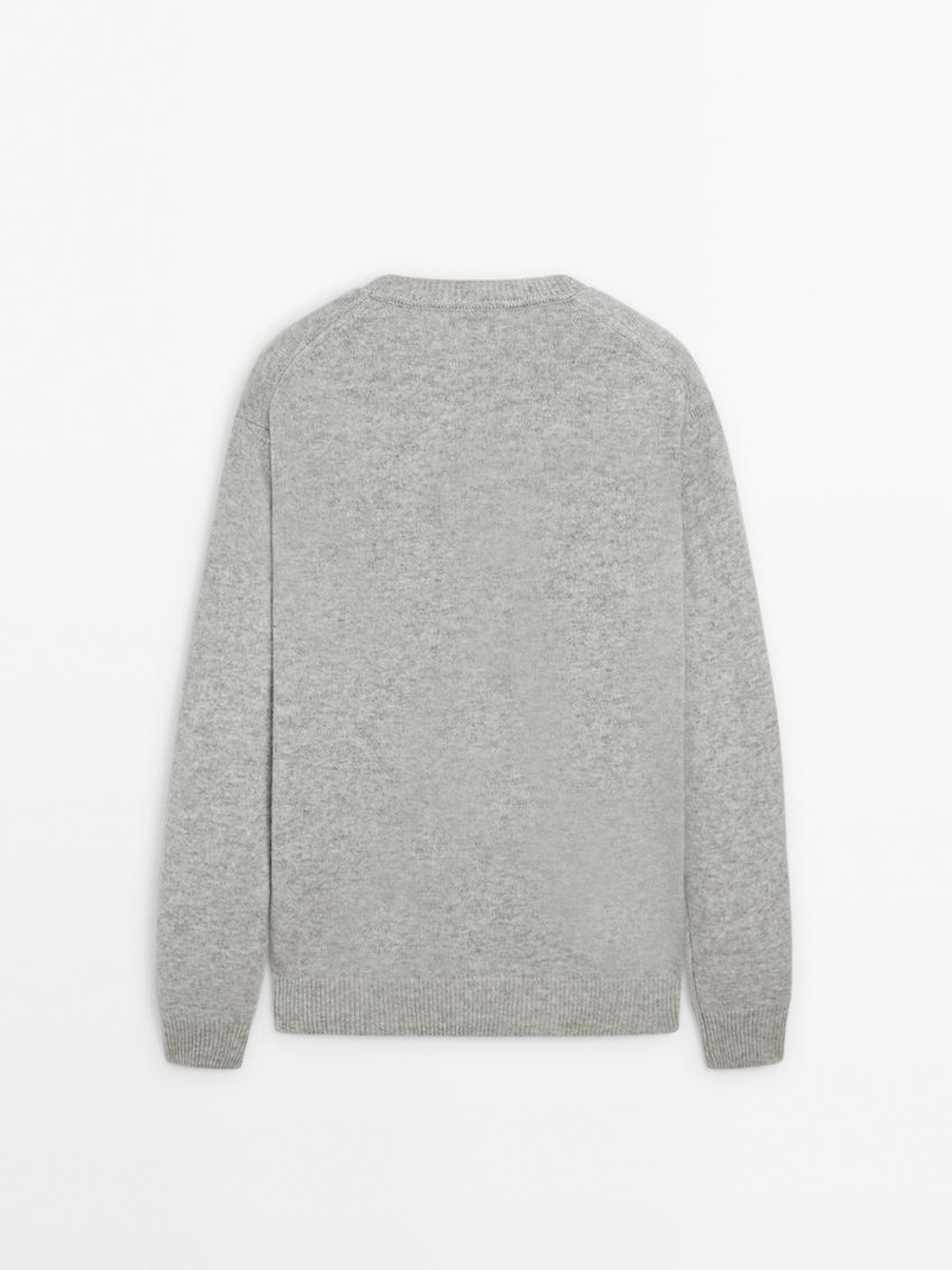 Massimo Dutti Свитер из смесовой шерсти с круглым вырезом, серый меланж