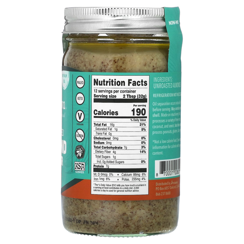 Artisana, Natural, паста из необжаренного миндаля, 397 г (14 унций)