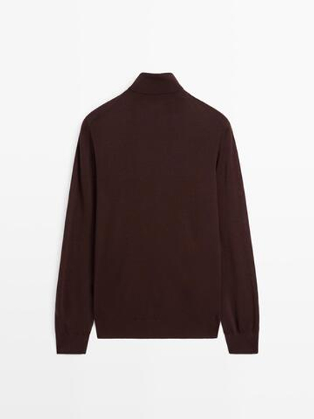 Massimo Dutti Трикотажный свитер из смесовой шерсти с высоким воротником, бордо