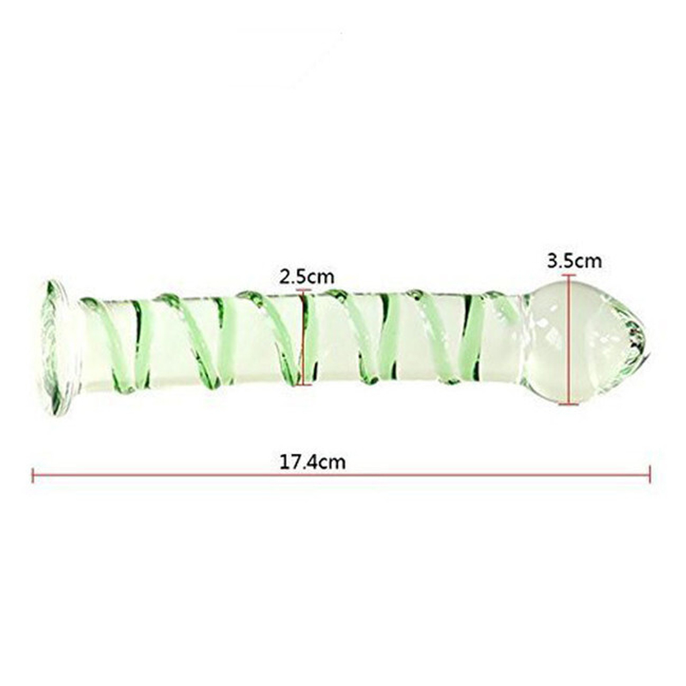 Стеклянный стимулятор с рельефом (прозрачный с зеленым) (Цвет: прозрачный с зеленым)