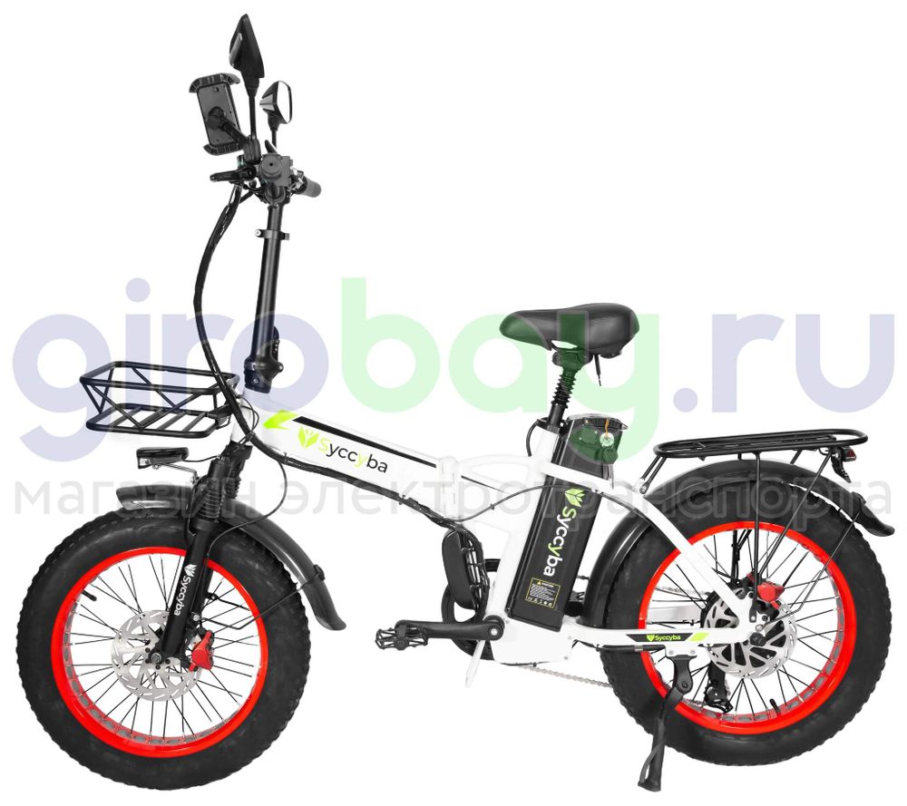 Электровелосипед Syccyba F10 Pro (48V/20Ah) - Белый с красными ободами фото №3