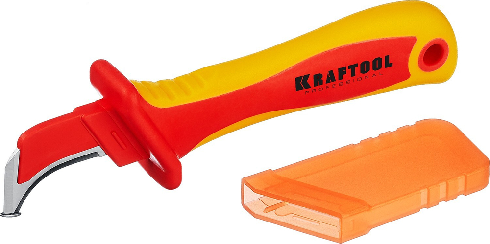Нож KRAFTOOL 200 мм, изогнутый, с "пяткой",  диэлектрический KN-7.
