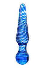 Фаллоимитатор двусторонний из стекла синий 17 см