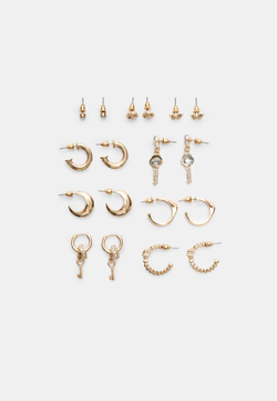 STRADIVARIUS Набор из 9 пар блестящих сережек, золотой