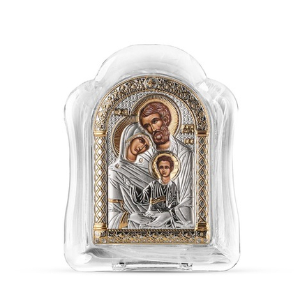 Св. Семейство, икона арочная, белое муранское стекло 86х112