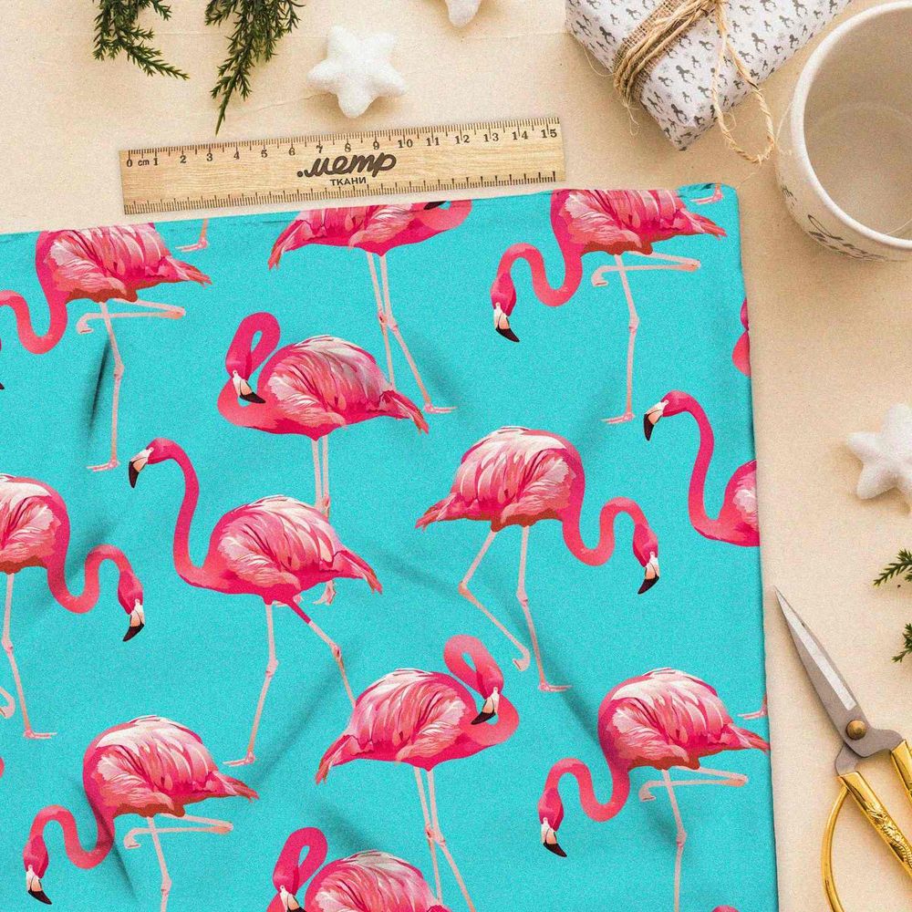 Ткань барби розовые фламинго на лазурном берегу