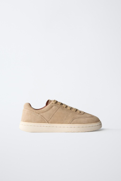 ZARA КОЖАНЫЕ КРОССОВКИ, ПЕСОЧНО-КОРИЧНЕВЫЙ