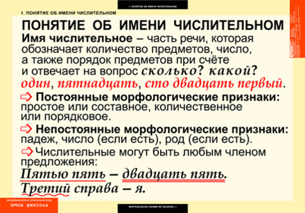 Комплект таблиц "Русский язык. Числительное и местоимение" (14 таб.)