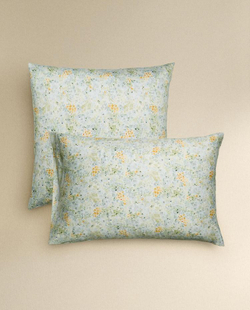 ZARA HOME НАВОЛОЧКА С ЦВЕТОЧНЫМ ПРИНТОМ, ЗЕЛЕНЫЙ