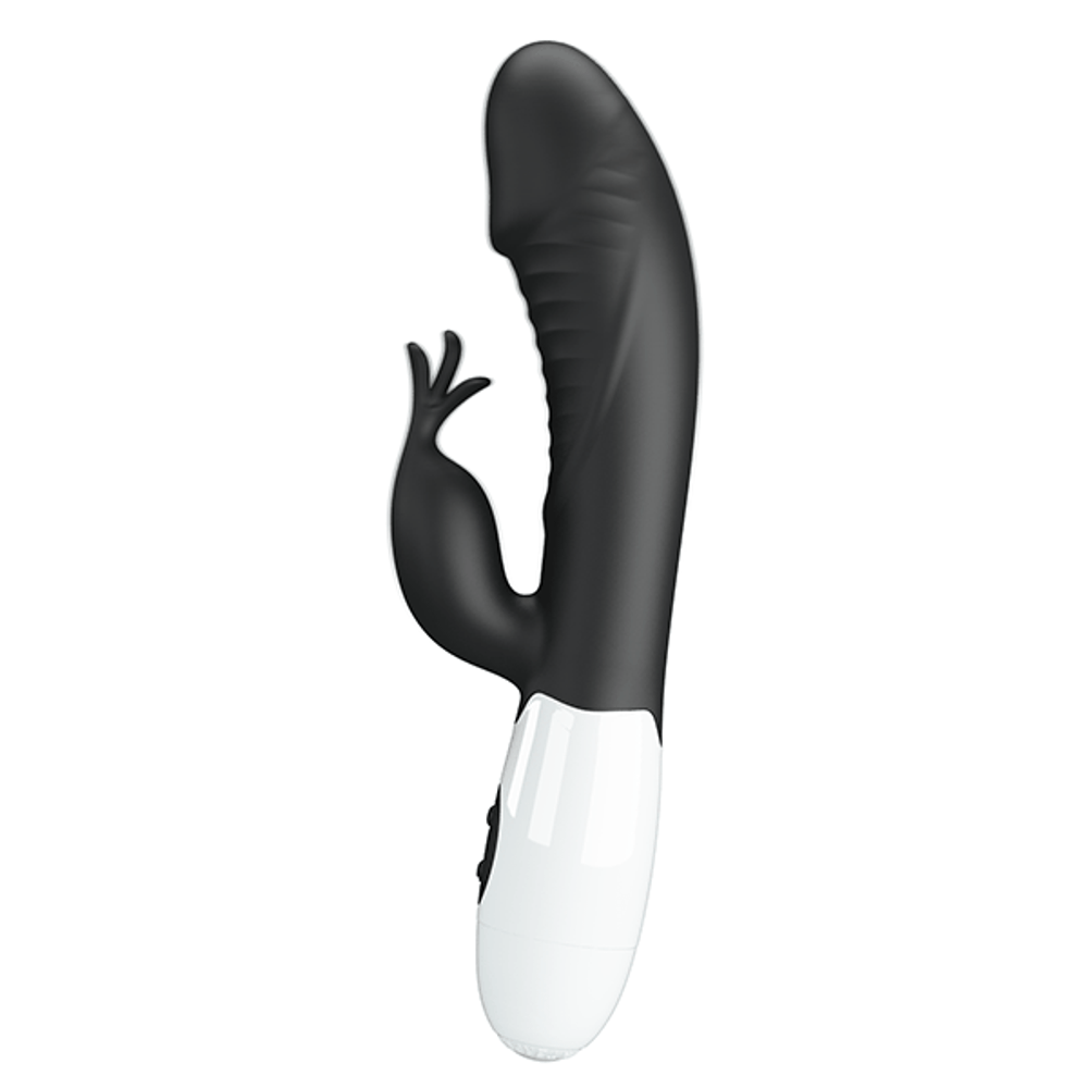 Черный вибратор-кролик 19,8см со стимулятором клитора Pretty Love Rasmussen Bunny Vibrator Black BW-500072-A3