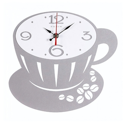 2628-002 Часы настенные из металла, корпус серебро+белый, "Капучино" Рубин