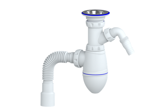 Сифон 1 1/4*32 M320V с носиком, с гофрой 32*32*40  UNICORN