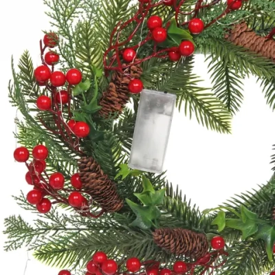 Венок новогодний с подсветкой «Новогодние ягоды» 40 см