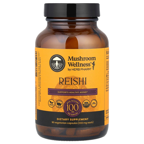 Herb Pharm, Mushroom Wellness ™, рейши, 90 вегетарианских капсул (333 мг на капсулу)