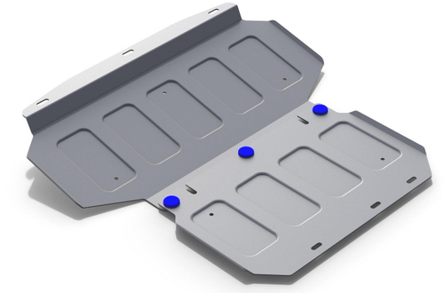 Защита картера Rival для Kia Mohave I рестайлинг (V - все) 2017-2020, штампованная, алюминий 4 мм, с крепежом, 2 части, 333.2838.1