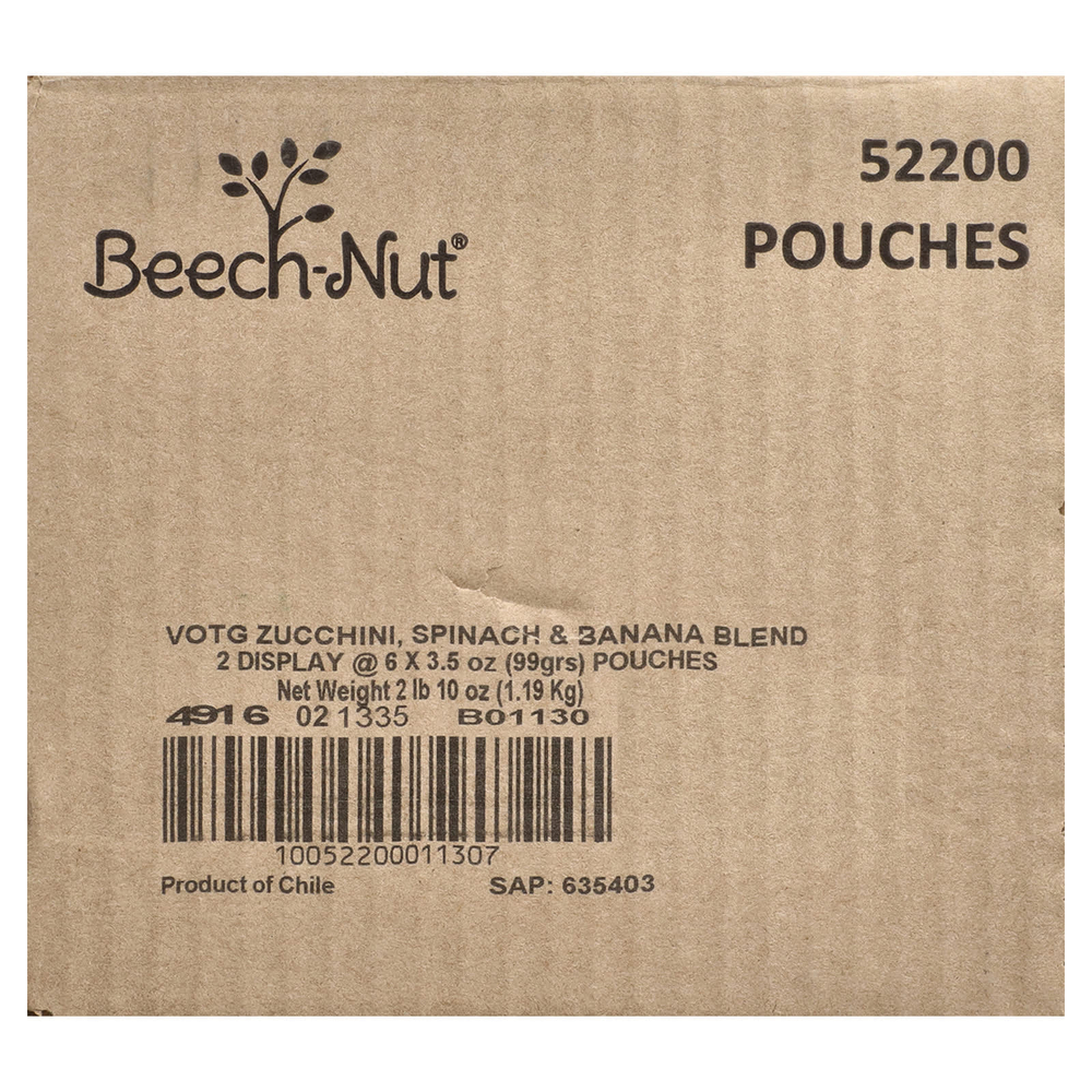 Beech-Nut, овощи, для детей от 6 месяцев, цукини, шпинат и банан, 12 паучей по 99 г (3,5 унции)