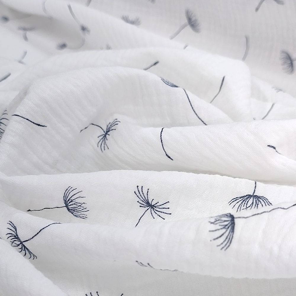 Муслин двухслойный "Одуванчики на молочном"