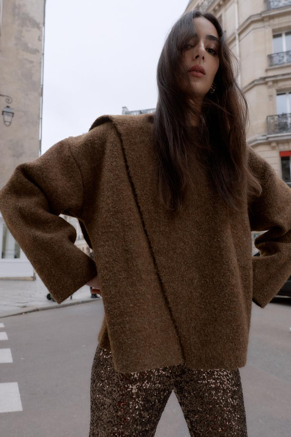 ZARA КАРДИГАН С ШАРФОМ, КОРИЧНЕВЫЙ