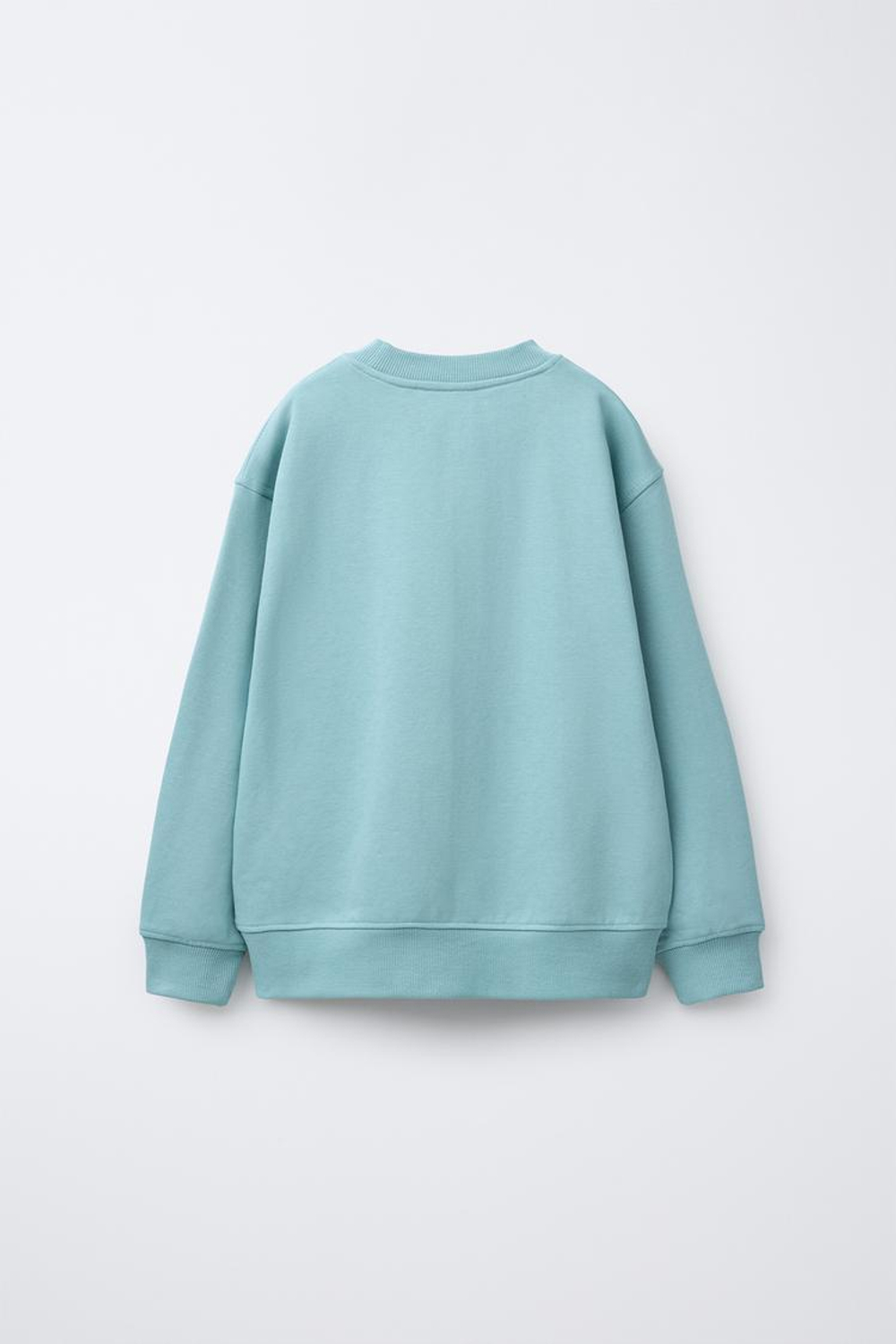 ZARA КОМПЛЕКТ ИЗ ТОЛСТОВКИ С НАДПИСЬЮ И ЛЕГИНСОВ FLARE, ЗЕЛЕНОВАТО-СИНИЙ