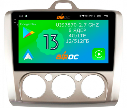 Магнитола для Ford Focus II 2004-2011 (кондиционер) - Airoc 2K AU-1702M на Android 13, TS20, 12/512Гб, SIM-слот
