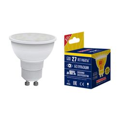 LED-JCDR-7W-WW-GU10-NR Лампа светодиодная. Форма JCDR. матовая. Серия Norma. Теплый белый свет 3000K. Картон. ТМ Volpe
